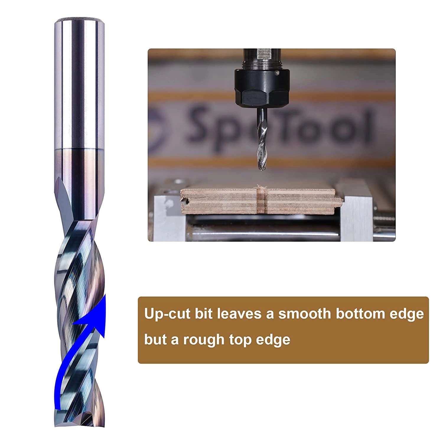 SpeTool Up Cut 1/2 Dia 4 inch Extra Long Life Coated CNC Router Bit